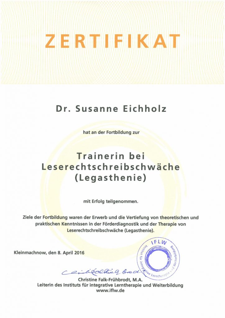 Zertifikat als LRS-Therapeutin (IFLW)